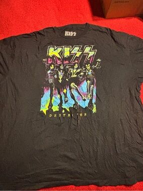 Kiss Black Tee Neon Multicolored Graphic With Distress hole on front . Size 3X